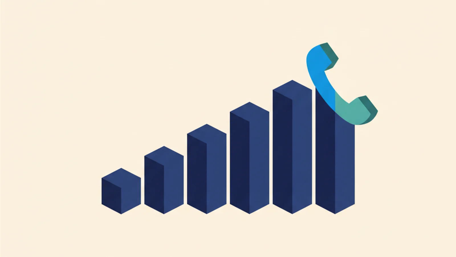 Gráfica de retorno sobre inversión con ícono de teléfono y flecha ascendente